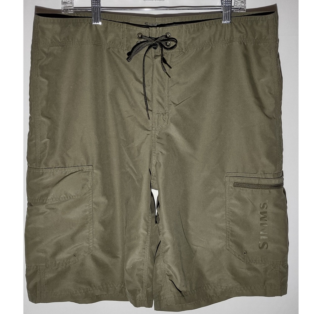 Simms Solarflex Fishing Shorts Mens 36 Olive Green Cargo Quick Dry Technical
